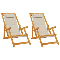 Berkfield Home Folding Beach Chairs 2 pcs - Taupe Acacia Wood & Textilene - thumbnail 2