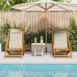 Berkfield Home Folding Beach Chairs 2 pcs - Taupe Acacia Wood & Textilene - thumbnail 3