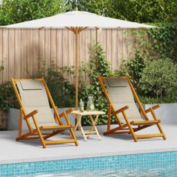 Berkfield Home Folding Beach Chairs 2 pcs - Taupe Acacia Wood & Textilene