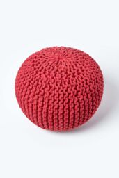 Homescapes Round Cotton Knitted Pouffe Footstool in Red - thumbnail 3