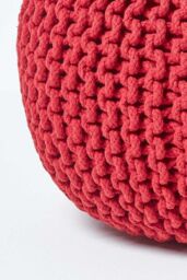 Homescapes Round Cotton Knitted Pouffe Footstool in Red - thumbnail 4