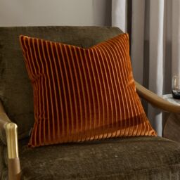 Paoletti Savoy Stripe Velvet Cushion in Bronze - Size: 50 cm x 50 cm - thumbnail 1