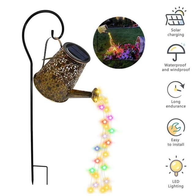 NESTLUNE Solar LED Watering Can Light Hollow Outdoor Garden Decor Lamp in Bronze - image 1