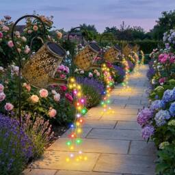 NESTLUNE Solar LED Watering Can Light Hollow Outdoor Garden Decor Lamp in Bronze - thumbnail 6