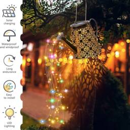 NESTLUNE Solar LED Watering Can Light Hollow Outdoor Garden Decor Lamp in Bronze - thumbnail 4