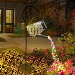 NESTLUNE Solar LED Watering Can Light Hollow Outdoor Garden Decor Lamp in Bronze - thumbnail 5
