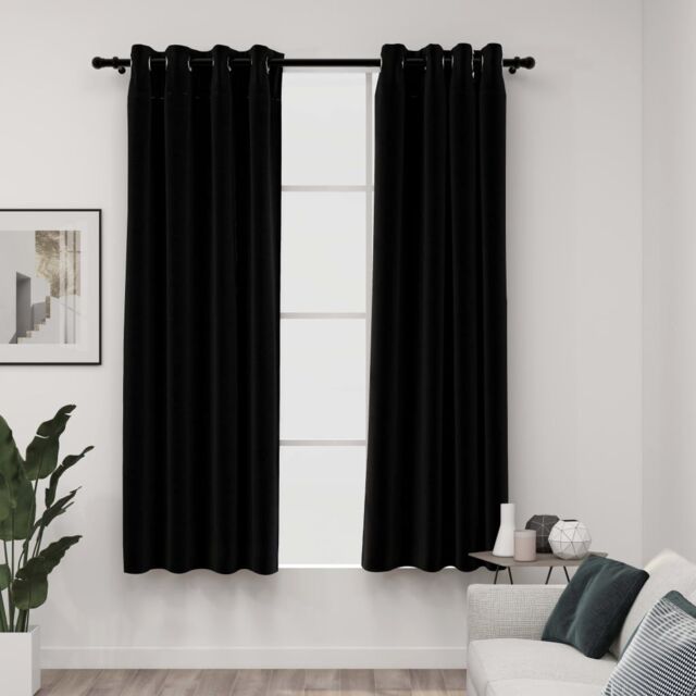 Berkfield Home Linen-Look Blackout Curtains with Grommets 2pcs Black 140x175cm - Size: 140x175 cm - image 1