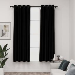 Berkfield Home Linen-Look Blackout Curtains with Grommets 2pcs Black 140x175cm - Size: 140x175 cm