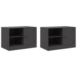 Berkfield Home TV Cabinets 2 pcs Black 67x39x44 cm Steel - Size: 67 x 39 x 44 cm - thumbnail 2