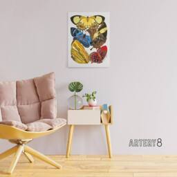 "Artery8 Vintage Butterflies Yellow Red Blue Canvas Wall Art Print Seguy - Size: W24"" x H32""" - thumbnail 3