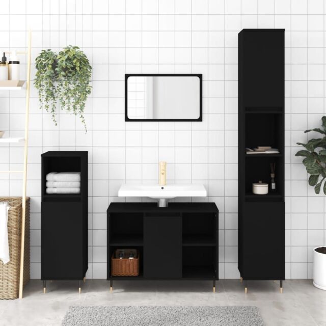 Berkfield Home Bathroom Cabinet Black 30x30x100 cm Engineered Wood - Size: 30 x 30 x 100 cm - image 1