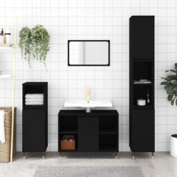 Berkfield Home Bathroom Cabinet Black 30x30x100 cm Engineered Wood - Size: 30 x 30 x 100 cm - thumbnail 1