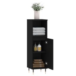 Berkfield Home Bathroom Cabinet Black 30x30x100 cm Engineered Wood - Size: 30 x 30 x 100 cm - thumbnail 4