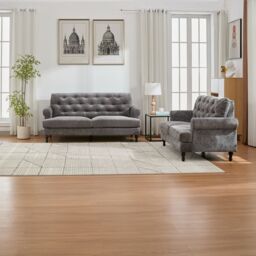 FURNITURE ONE Velvet Tufted Sofa Set, Gray Velvet Sectional Couch Suite-2+3 Set in Grey - Size: 1 Pack - thumbnail 1