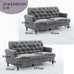 FURNITURE ONE Velvet Tufted Sofa Set, Gray Velvet Sectional Couch Suite-2+3 Set in Grey - Size: 1 Pack - thumbnail 4