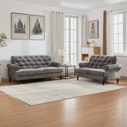 FURNITURE ONE Velvet Tufted Sofa Set, Gray Velvet Sectional Couch Suite-2+3 Set in Grey - Size: 1 Pack - thumbnail 3