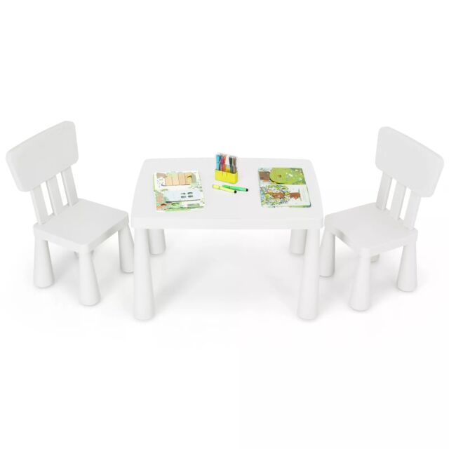 Costway 3 PCS Table & Chair Set Toddler Activity Center Writing Desk in White - image 1