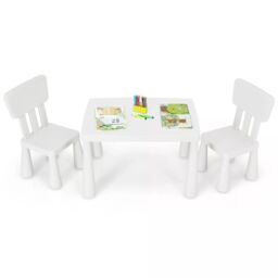 Costway 3 PCS Table & Chair Set Toddler Activity Center Writing Desk in White - thumbnail 1