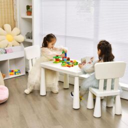 Costway 3 PCS Table & Chair Set Toddler Activity Center Writing Desk in White - thumbnail 2