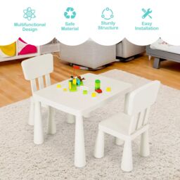 Costway 3 PCS Table & Chair Set Toddler Activity Center Writing Desk in White - thumbnail 6