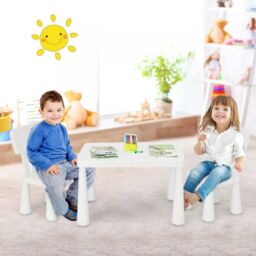 Costway 3 PCS Table & Chair Set Toddler Activity Center Writing Desk in White - thumbnail 5