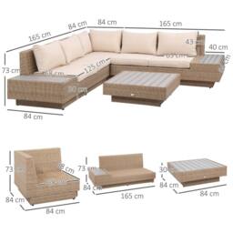 OUTSUNNY 4Pcs Rattan Sofa Set Garden Furniture Set with Armrest Cushions Beige - thumbnail 3