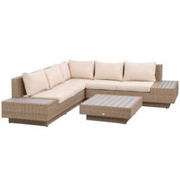 OUTSUNNY 4Pcs Rattan Sofa Set Garden Furniture Set with Armrest Cushions Beige - thumbnail 2