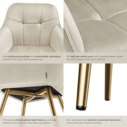 tectake Dining Chair Marilyn Per Piece - Cream/Gold in Cream - Size: 1 Pack - thumbnail 5