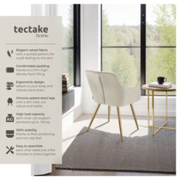 tectake Dining Chair Marilyn Per Piece - Cream/Gold in Cream - Size: 1 Pack - thumbnail 2