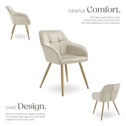 tectake Dining Chair Marilyn Per Piece - Cream/Gold in Cream - Size: 1 Pack - thumbnail 3