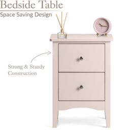 Christow Slim Bedside Table 2 Drawer Bedroom Nightstand Storage Cabinet in Pink - thumbnail 3