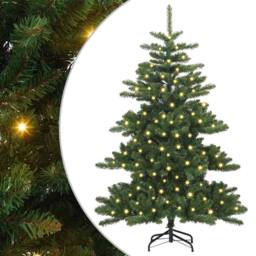 Berkfield Home Elegant Artificial Hinged Christmas Tree with 150 LEDs 150 cm PVC in Green - thumbnail 3