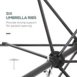 OUTSUNNY 2m Parasol Patio Umbrella, Outdoor Sun Shade with 6 Ribs in Cream - thumbnail 6