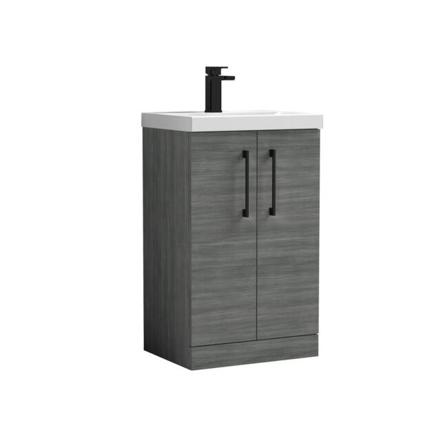 Balterley Bathroom 2 Soft Close Door Vanity Basin, Anthracite Woodgrain, 500mm in Grey