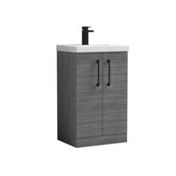 Balterley Bathroom 2 Soft Close Door Vanity Basin, Anthracite Woodgrain, 500mm in Grey - thumbnail 1