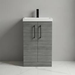 Balterley Bathroom 2 Soft Close Door Vanity Basin, Anthracite Woodgrain, 500mm in Grey - thumbnail 3