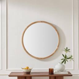 FurnitureboxUK Judith Oak Wood Medium 80x80cm Round Wall Mirror in Light Brown - Size: 80x80 cm - thumbnail 2