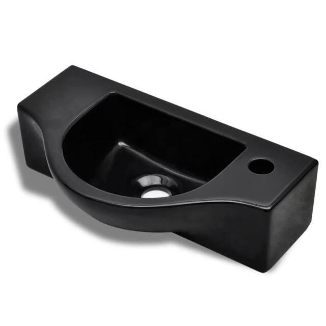 Berkfield Home Ceramic Bathroom Sink Basin with Faucet Hole Black - image 1