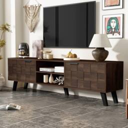 BTM Modern TV Cabinet with 2 Doors & 2 Open Shelves PVC legs & handles in Walnut - thumbnail 4