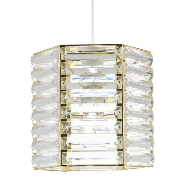 Happy Homewares Modern Hexagonal Polished Gold Pendant Shade with Clear Acrylic Rods - image 1