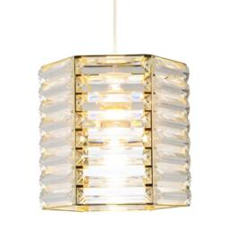 Happy Homewares Modern Hexagonal Polished Gold Pendant Shade with Clear Acrylic Rods - thumbnail 2
