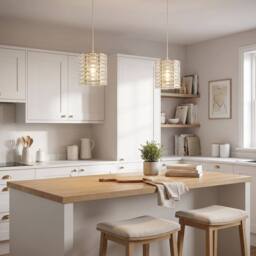 Happy Homewares Modern Hexagonal Polished Gold Pendant Shade with Clear Acrylic Rods - thumbnail 6