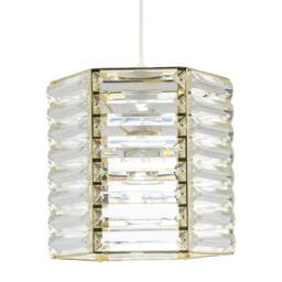 Happy Homewares Modern Hexagonal Polished Gold Pendant Shade with Clear Acrylic Rods