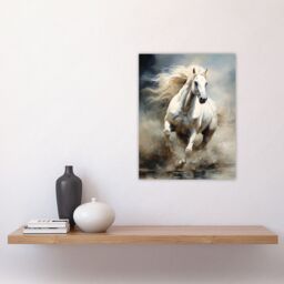 "Artery8 Wild White Horse Majestic Mane Oil Painting Unframed Wall Art Print Poster Home Decor Premium - Size: W12"" x H16""" - thumbnail 4