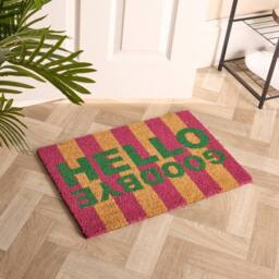 OHS Stripes Coir Doormat Hello Goodbye Slogan Non Slip Door Rug - Size: 40 x 60 cm - thumbnail 1