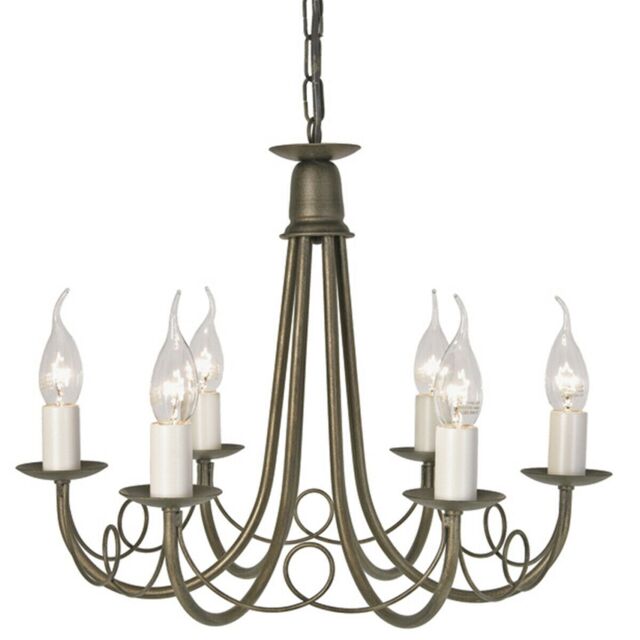 Loops 6 Bulb Chandelier Hanging Pendant LIght Black Gold LED E14 60W Bulb - image 1