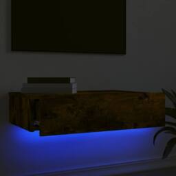 Berkfield Home TV Cabinet with LED Lights Smoked Oak 60x35x15.5 cm in Brown - thumbnail 4