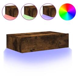 Berkfield Home TV Cabinet with LED Lights Smoked Oak 60x35x15.5 cm in Brown - thumbnail 3