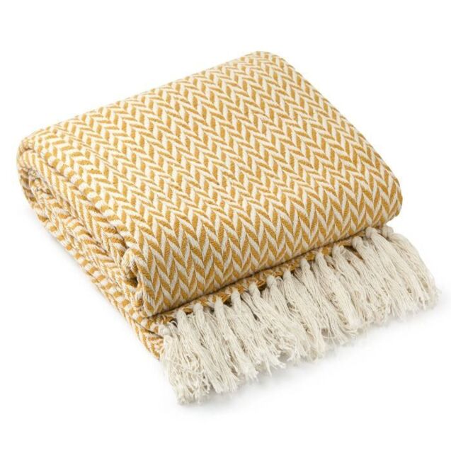 New Edge Blinds Chevron Collection Cotton Throw in Yellow - Size: 228 cm x 254 cm - image 1