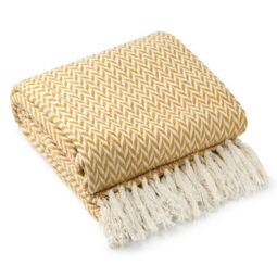 New Edge Blinds Chevron Collection Cotton Throw in Yellow - Size: 228 cm x 254 cm - thumbnail 1